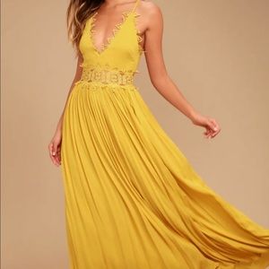 Mustard Yellow Lace Maxi Dress